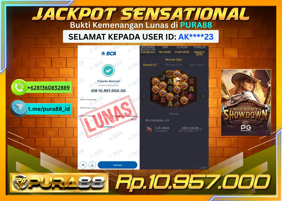 PURA88 JACKPOT WILD BOUNTY SHOWDOWN Rp 10.957.000,- LUNAS